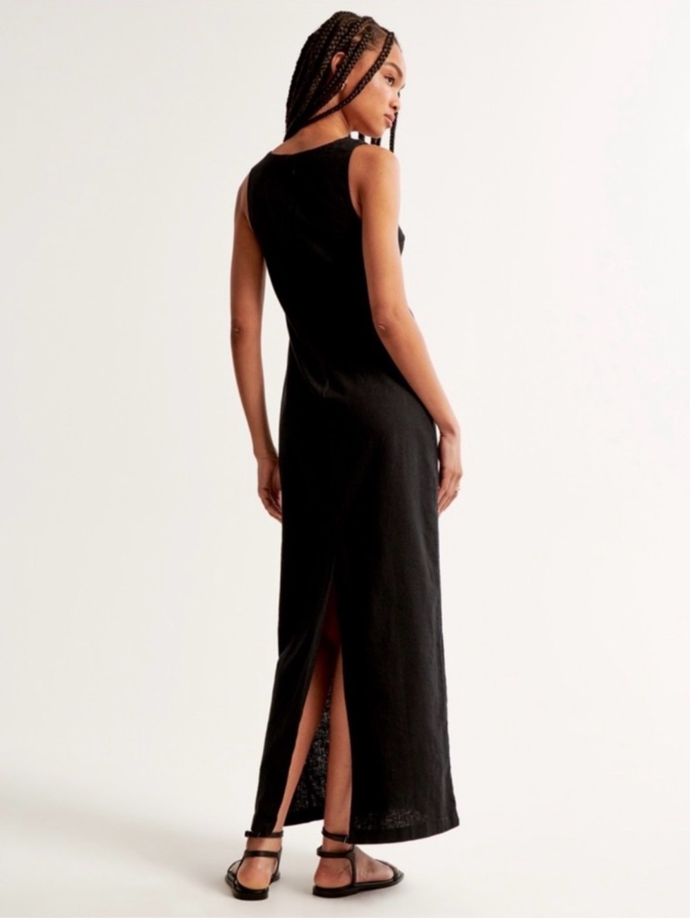 Abercrombie Linen Blend Shift Maxi Dress Black Square Neck Medium - Picture 5 of 5